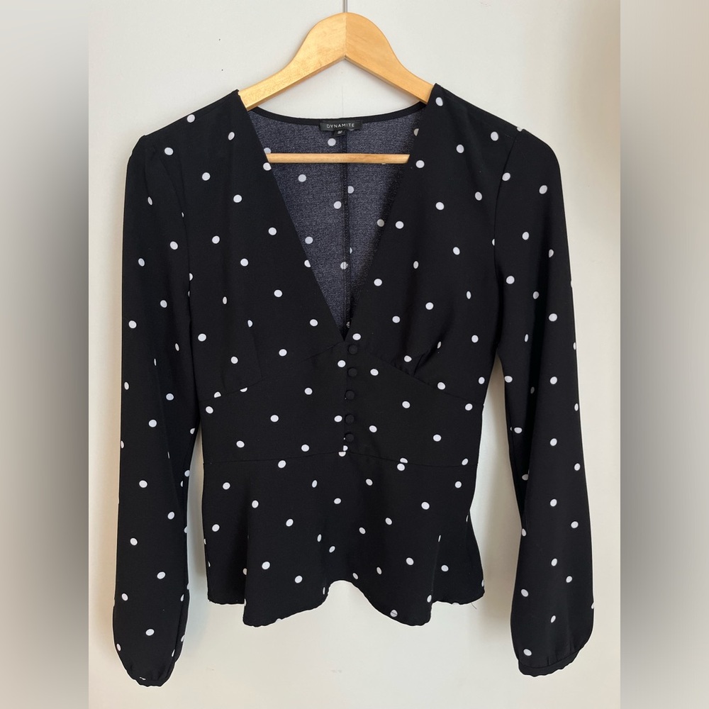 Dynamite Black Polka Dot Blouse